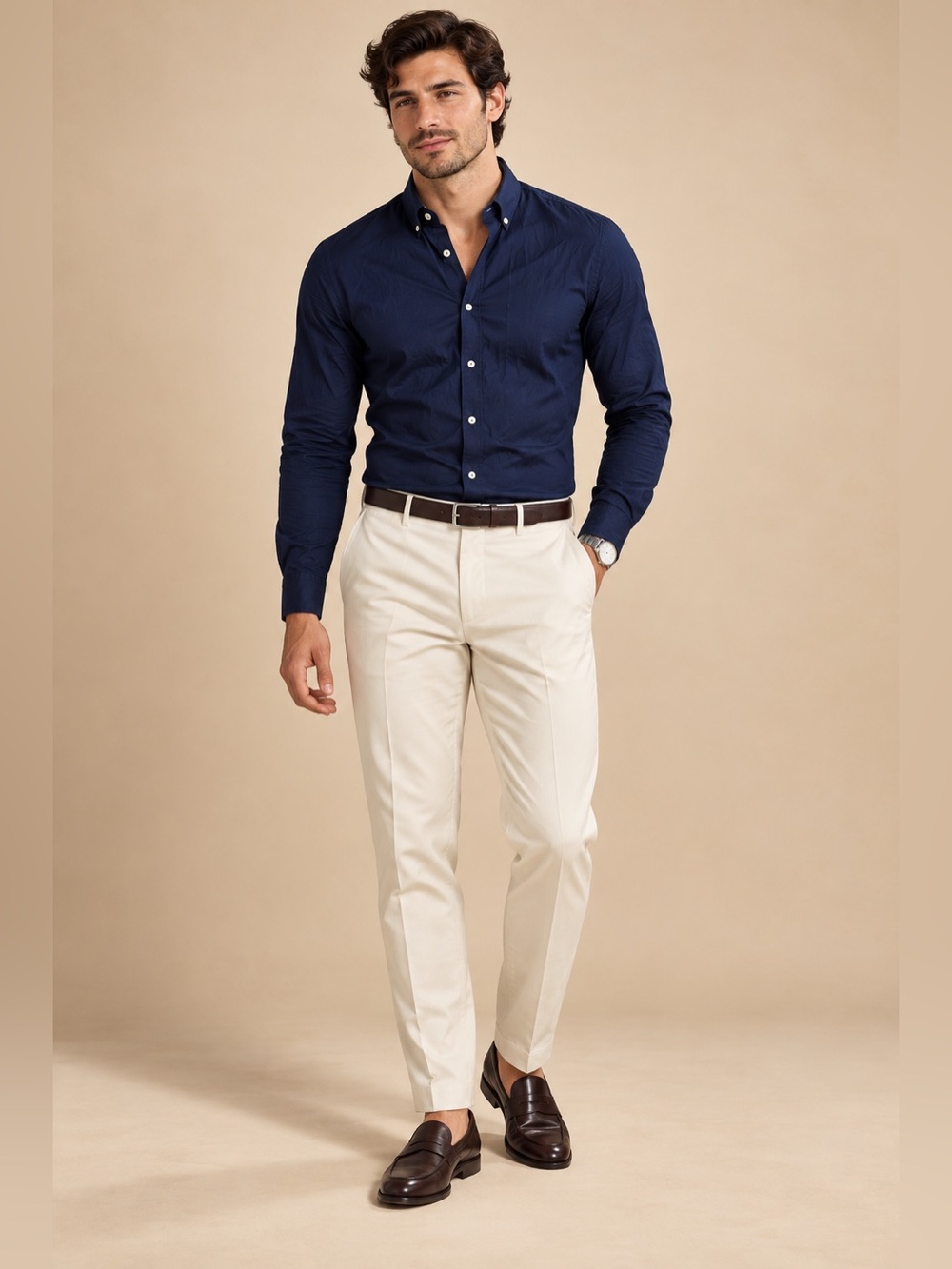 ZARA Men’s Navy Slim Fit Long-Sleeve Button-Down Shirt Size Medium